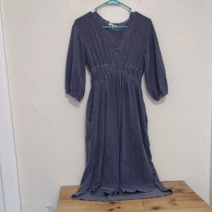 Sundry Purple V-neck Boho 3/4 sleeve Midi Fit & Flare Dress w Pockets Size 0